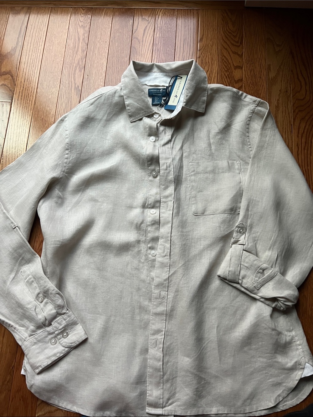 Caribbean Joe Men's Light Tan Linen Button-Down Shirt